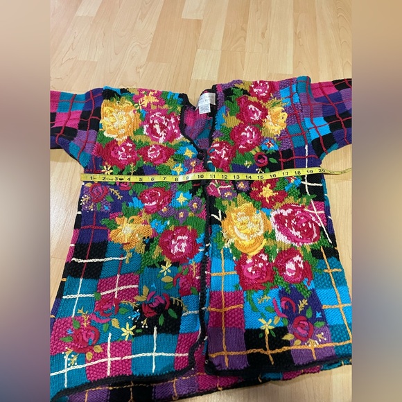 Women’s 80s Vintage Floral Plaid Knit Cardigan Size Large - Picture 3 of 12